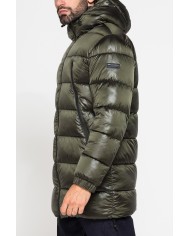 PARKA CON CAPPUCCIO GRANDI ZIP LATERALI IN NYLON LUCIDO