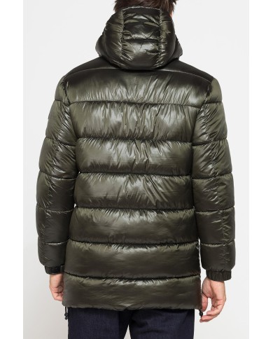 PARKA CON CAPPUCCIO GRANDI ZIP LATERALI IN NYLON LUCIDO