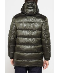 PARKA CON CAPPUCCIO GRANDI ZIP LATERALI IN NYLON LUCIDO