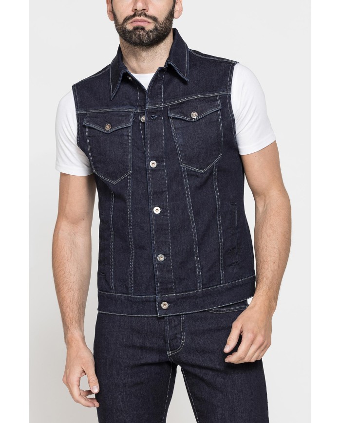GILET IN DENIM ELASTICIZZATO 12,5 oz. SPINTECH ELASTIC COTONE SULLA PELLE.