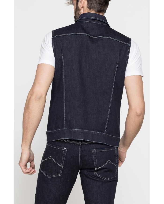 GILET IN DENIM ELASTICIZZATO 12,5 oz. SPINTECH ELASTIC COTONE SULLA PELLE.