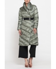 PIUMINO LUNGO CON CINTURA IN VITA, TESSUTO RESISTENTE ALL’ACQUA