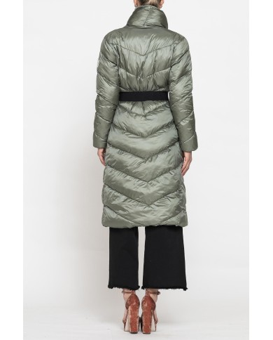 PIUMINO LUNGO CON CINTURA IN VITA, TESSUTO RESISTENTE ALL’ACQUA