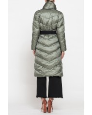 PIUMINO LUNGO CON CINTURA IN VITA, TESSUTO RESISTENTE ALL’ACQUA