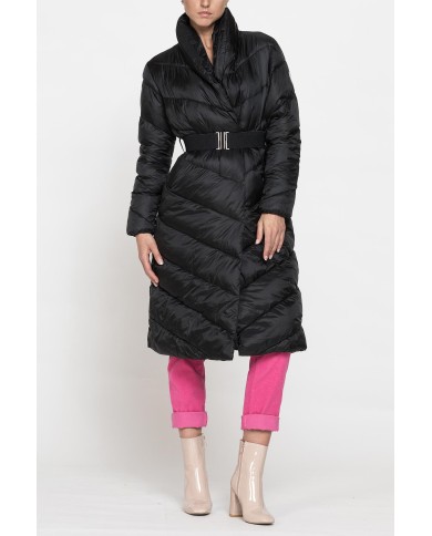 PIUMINO LUNGO CON CINTURA IN VITA, TESSUTO RESISTENTE ALL’ACQUA