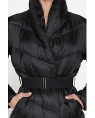 PIUMINO LUNGO CON CINTURA IN VITA, TESSUTO RESISTENTE ALL’ACQUA