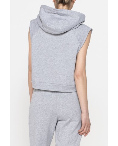 FELPA SMANICATA CORTA CON ZIP E CAPPUCCIO IN FRENCH TERRY