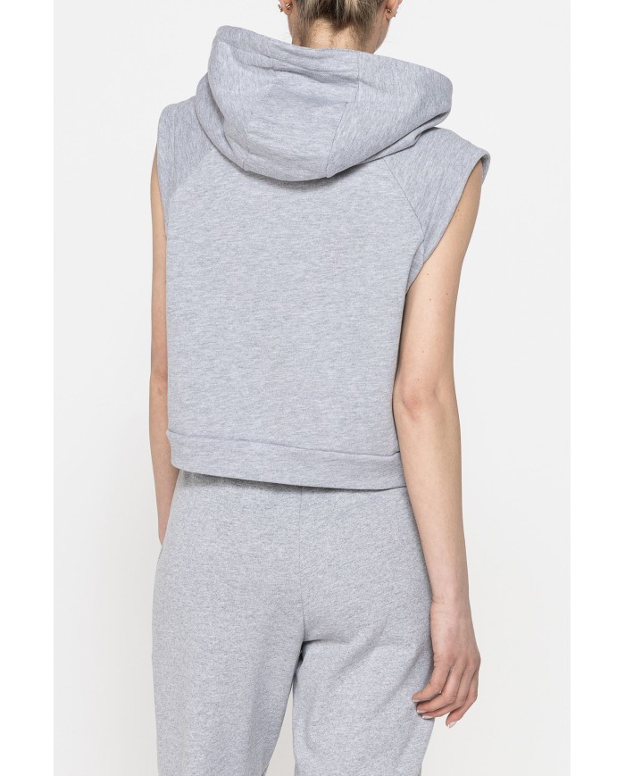 FELPA SMANICATA CORTA CON ZIP E CAPPUCCIO IN FRENCH TERRY