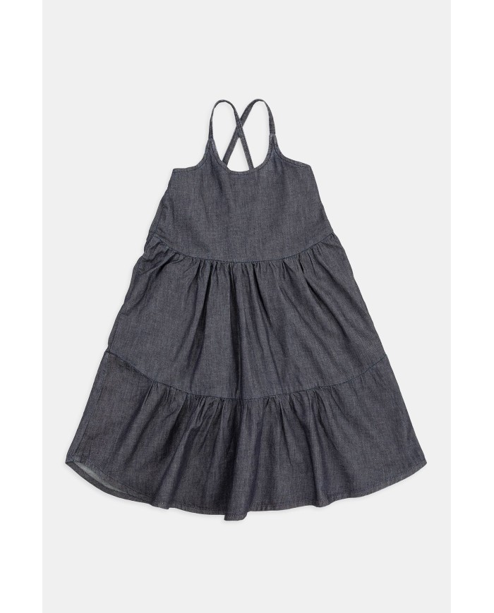 VESTITO IN JEANS CON GONNA ARRICCIATA. Vestibilità regolare