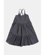 VESTITO IN JEANS CON GONNA ARRICCIATA. Vestibilità regolare