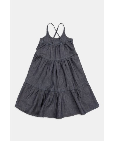 VESTITO IN JEANS CON GONNA ARRICCIATA. Vestibilità regolare