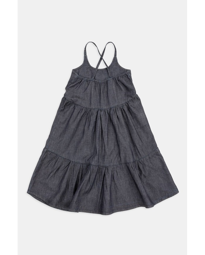 VESTITO IN JEANS CON GONNA ARRICCIATA. Vestibilità regolare