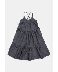 VESTITO IN JEANS CON GONNA ARRICCIATA. Vestibilità regolare