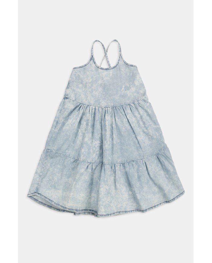 VESTITO IN JEANS CON GONNA ARRICCIATA. Vestibilità regolare