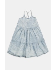 VESTITO IN JEANS CON GONNA ARRICCIATA. Vestibilità regolare