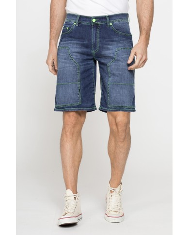 BERMUDA 5 TASCHE  IN DENIM CON CONTRASTI FLUO