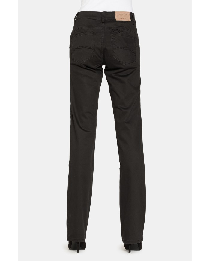 PANTALONI IN GABARDINA STRETCH. Vita alta e gamba regolare.