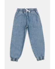 JEANS CON ELASTICO IN VITA E SUL FONDO. Vita e gamba regolare.