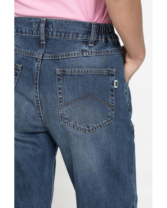 JEANS 5 TASCHE CON ELASTICO IN CINTURA MOD.758A IN DENIM 13,5 oz. Vita alta e gamba morbida