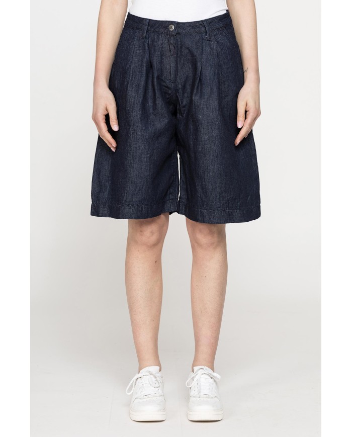 BERMUDA CON PIEGHE IN DENIM LINO