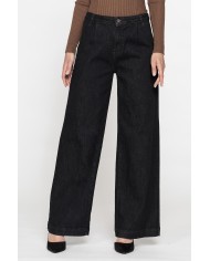 PANTALONE PALAZZO IN DENIM NERO STRETCH