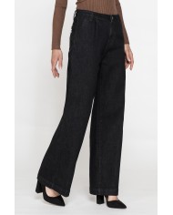 PANTALONE PALAZZO IN DENIM NERO STRETCH