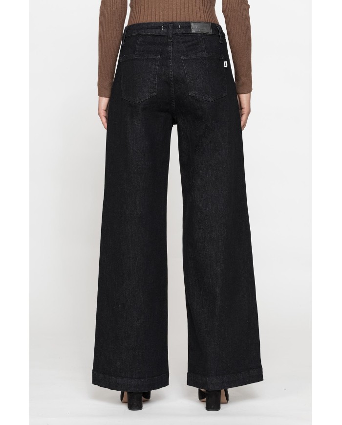 PANTALONE PALAZZO IN DENIM NERO STRETCH