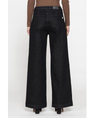 PANTALONE PALAZZO IN DENIM NERO STRETCH