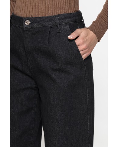 PANTALONE PALAZZO IN DENIM NERO STRETCH