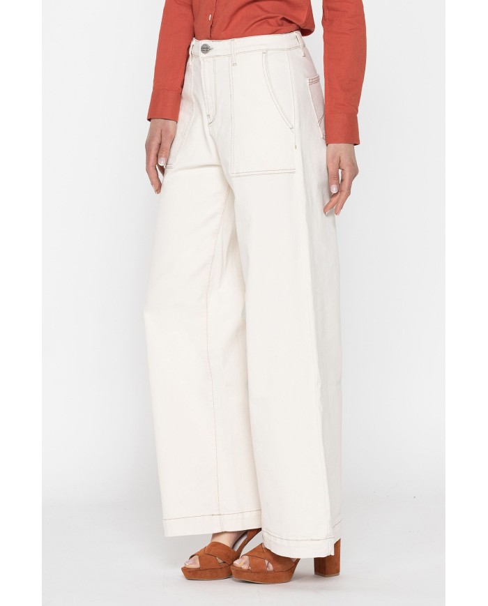 PANTALONE A PALAZZO MOD.763A IN TESSUTO BULL DENIM STRETCH.Vita regolare e gamba ampia.SPINTECH ELASTIC COTONE SULLA PELLE