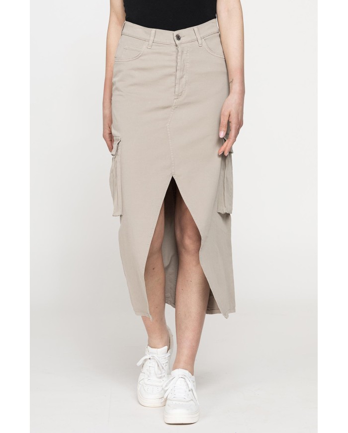 GONNA MIDI CARGO CON TASCONI IN GABARDINA ELASTICIZZATA
