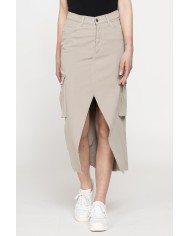 GONNA MIDI CARGO CON TASCONI IN GABARDINA ELASTICIZZATA