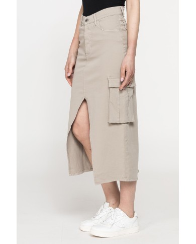 GONNA MIDI CARGO CON TASCONI IN GABARDINA ELASTICIZZATA