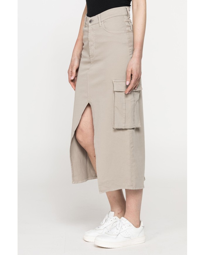 GONNA MIDI CARGO CON TASCONI IN GABARDINA ELASTICIZZATA
