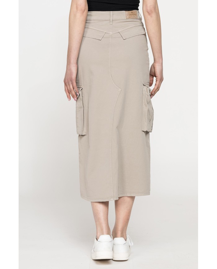 GONNA MIDI CARGO CON TASCONI IN GABARDINA ELASTICIZZATA