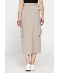 GONNA MIDI CARGO CON TASCONI IN GABARDINA ELASTICIZZATA