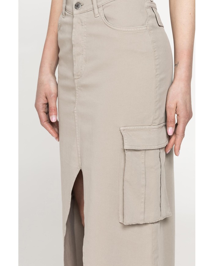 GONNA MIDI CARGO CON TASCONI IN GABARDINA ELASTICIZZATA