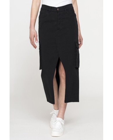 GONNA MIDI CARGO CON TASCONI IN GABARDINA ELASTICIZZATA