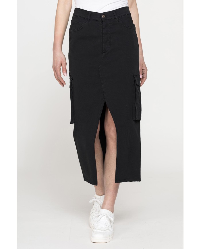 GONNA MIDI CARGO CON TASCONI IN GABARDINA ELASTICIZZATA