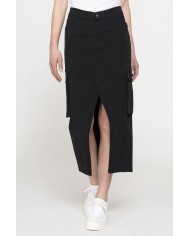 GONNA MIDI CARGO CON TASCONI IN GABARDINA ELASTICIZZATA