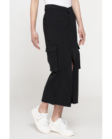 GONNA MIDI CARGO CON TASCONI IN GABARDINA ELASTICIZZATA