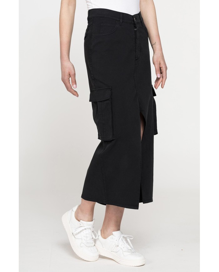 GONNA MIDI CARGO CON TASCONI IN GABARDINA ELASTICIZZATA