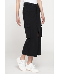 GONNA MIDI CARGO CON TASCONI IN GABARDINA ELASTICIZZATA