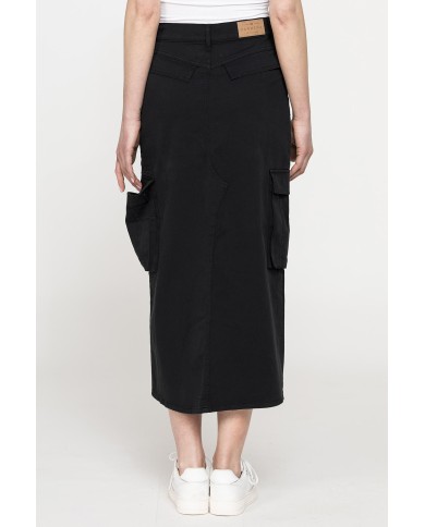 GONNA MIDI CARGO CON TASCONI IN GABARDINA ELASTICIZZATA