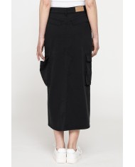 GONNA MIDI CARGO CON TASCONI IN GABARDINA ELASTICIZZATA