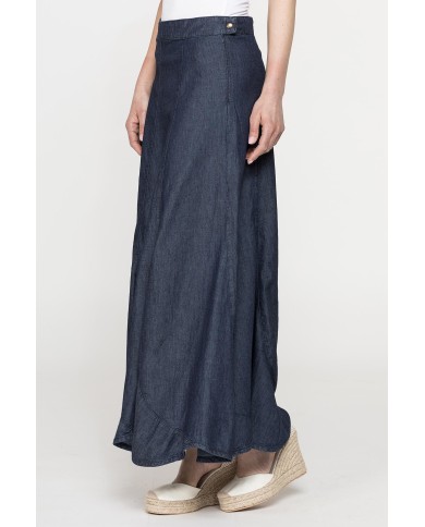 GONNA LUNGA MODELLO A PETALO IN DENIM LEGGERO 7oz