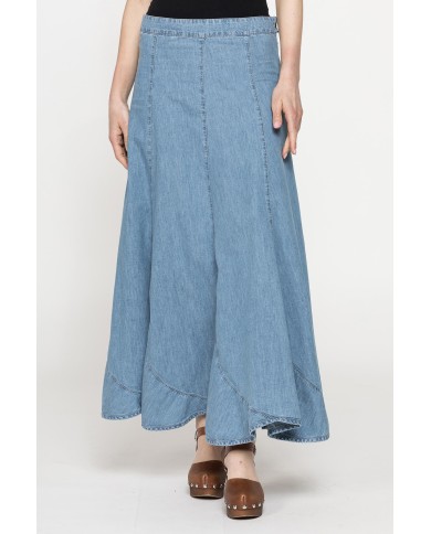 GONNA LUNGA MODELLO A PETALO IN DENIM LEGGERO 7oz