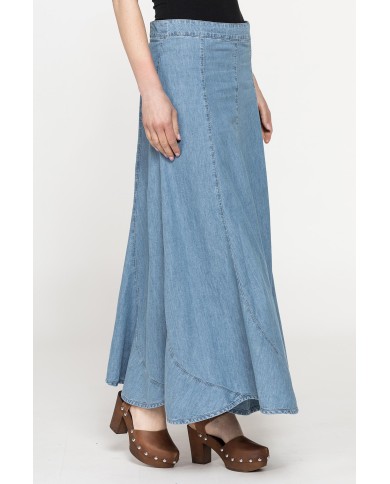 GONNA LUNGA MODELLO A PETALO IN DENIM LEGGERO 7oz