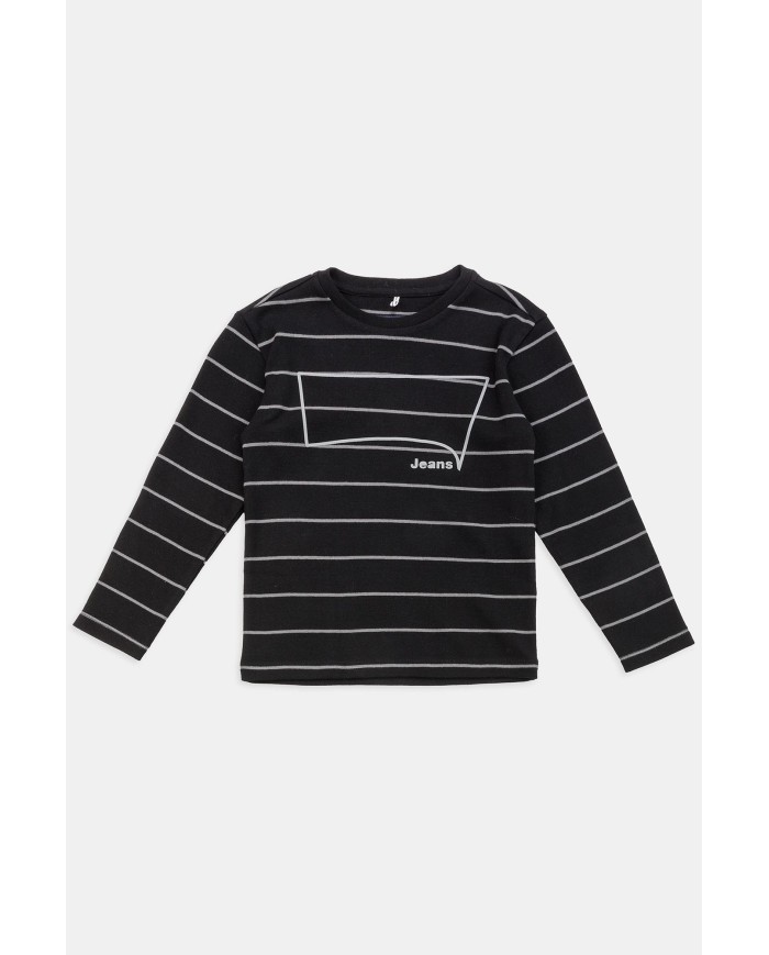 T-SHIRT GIROCOLLO MANICA LUNGA  IN JERSEY DI COTONE RIGATO  PESANTE FELPATINO