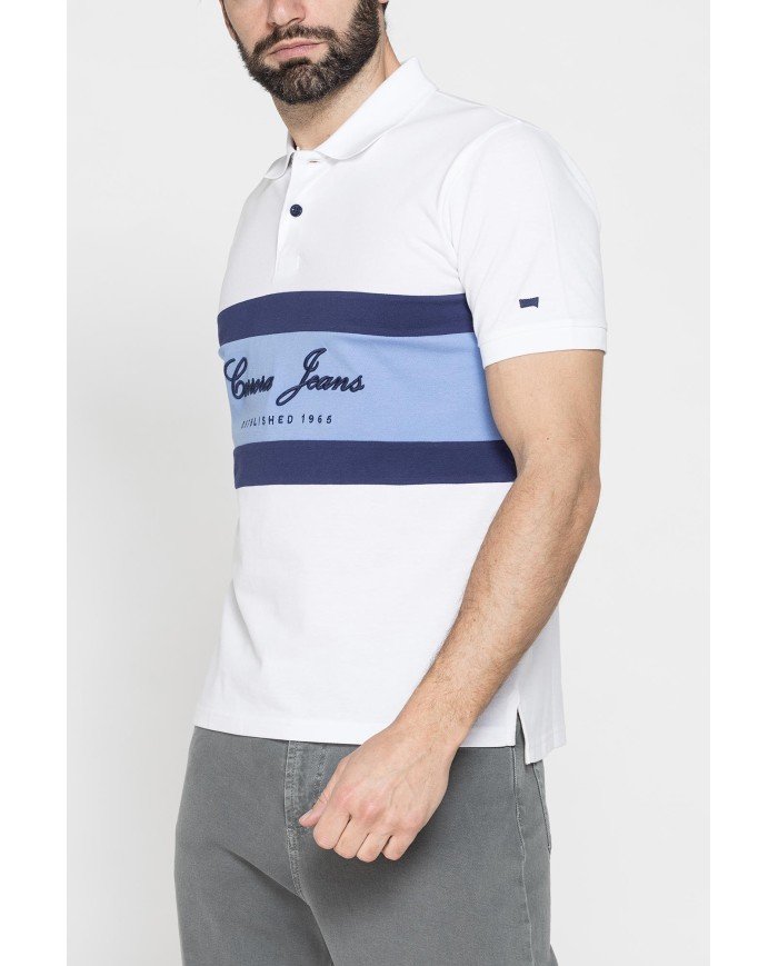 POLO MANICA CORTA IN PIQUET DI COTONE CON INSERTI BLOCK COLOR